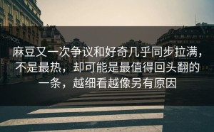 麻豆又一次争议和好奇几乎同步拉满，不是最热，却可能是最值得回头翻的一条，越细看越像另有原因