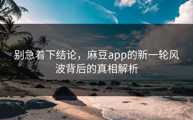 别急着下结论，麻豆app的新一轮风波背后的真相解析