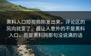 黑料入口短视频刚发出来，评论区的风向就变了，最让人意外的不是黑料入口，而是黑料网那句没说满的话